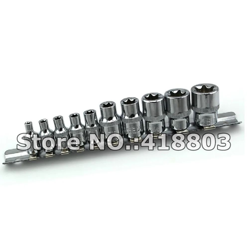

10Pcs/set Female E Type Bit Sockets Wrench Head 1/4" 3/8" Torx Star Sleeve Set Auto Repair Hand Tool