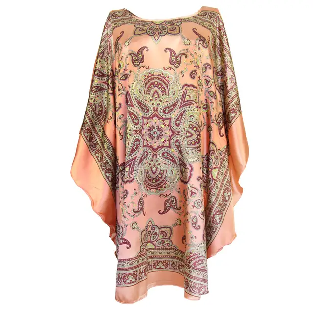 Sexy Female Silk Rayon Robe Bath Gown Nightgown Summer Casual Home Dress Printed Loose Sleepwear Plus Size Nightwear Bathrobe Style A 5