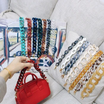 

Design Wide Acrylic Resins Chains Bag Belt Women Shoulder Acrylic Accessories Detachable Ladie Shoulder Straps Handbags Purses