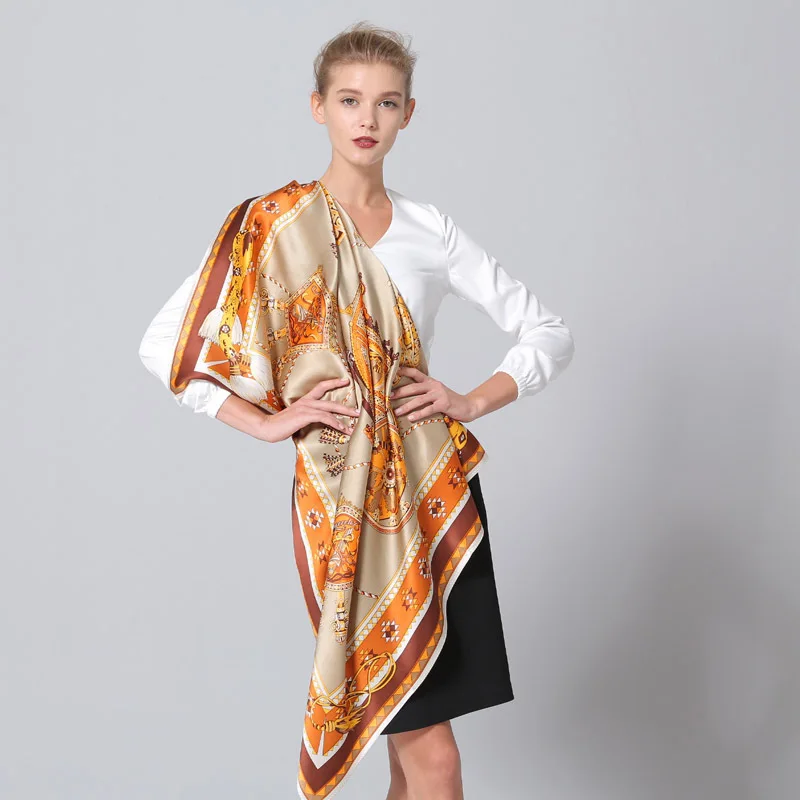 

RenYvtil Scarf Women Lightweight 100% Real Silk Feel Spring Winter Big Square Fashion Shawl by neck, hair, hat, handbag Use