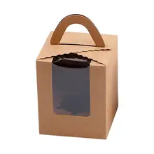 50 шт., коробка для кексов, переносная, оконная, Одиночная полость, крафт-бумага, переносная упаковка, держатель, контейнеры со вставкой