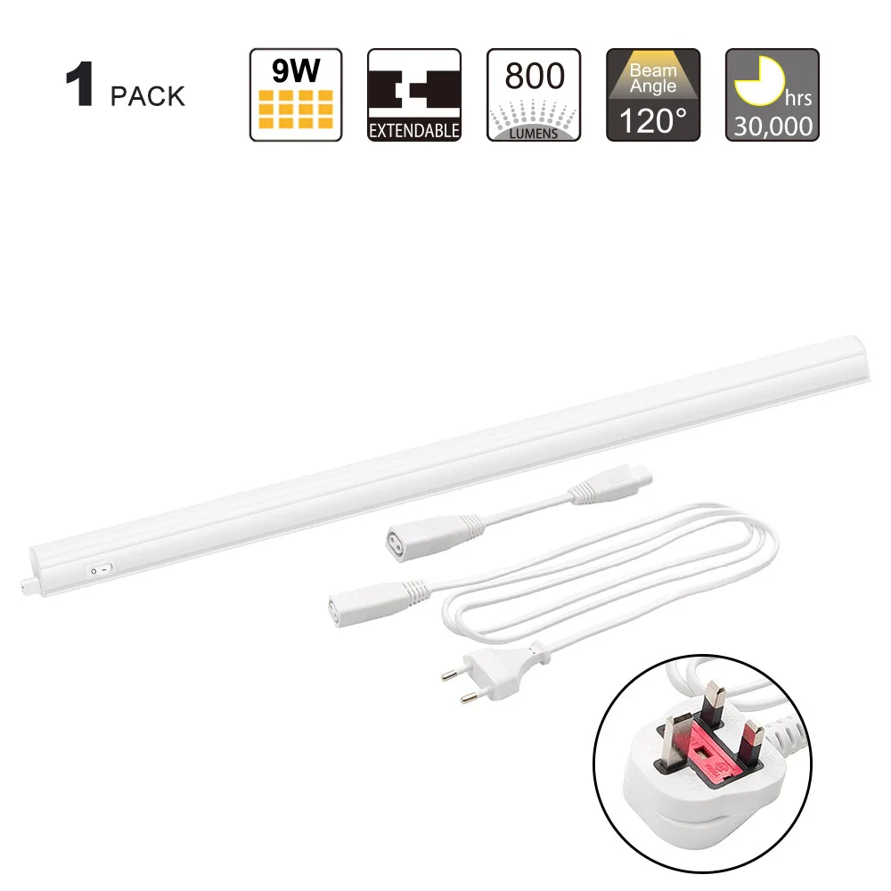 Connectible T5 9W LED Under Kitchen Cabinet Lighting Under Cupboard Light Neutral White Lighting Length 573MM with UK Plug