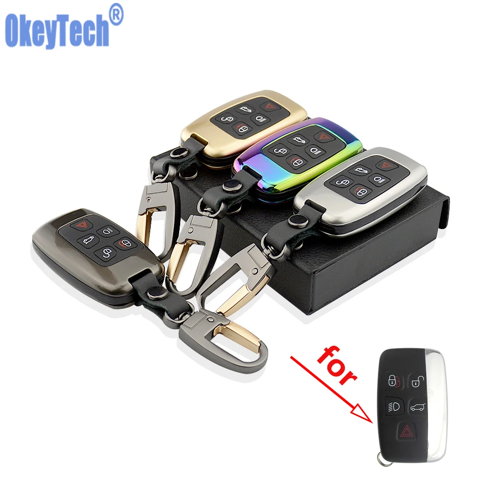 

OkeyTech Car Styling New Zinc Alloy+Leather Keychain Car Key Fob Case Bag Shell Cover For Land Rover For Jaguar Accessrioes