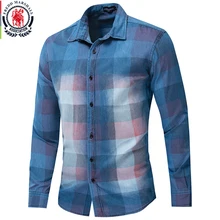 Fredd Marshall, новая модная брендовая одежда, мужская рубашка из хлопка, мужская приталенная рубашка в клетку, Мужская джинсовая рубашка с длинным рукавом 204