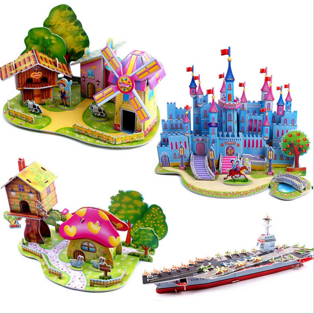 

1 set Cute 3D DIY Puzzle Houses Puzzle Jigsaw Baby toy Kid Early learning Castle Construction pattern gift