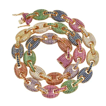 

Solid Coffee Beans Chain Necklace Gold Men Hip Hop Bling Iced Out AAA CZ Zircon Chokers Necklaces Men Rapper Jewelry 18" 22"