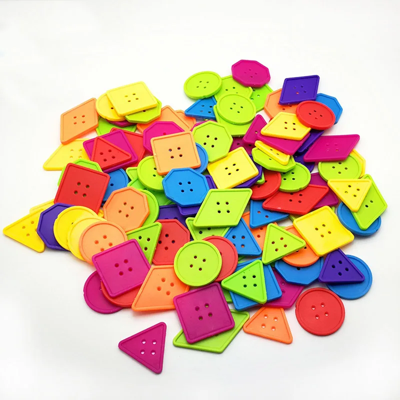 

Baby children's daily life learning teaching aids geometric button toys wear rope color large particles fun children puzzle toys