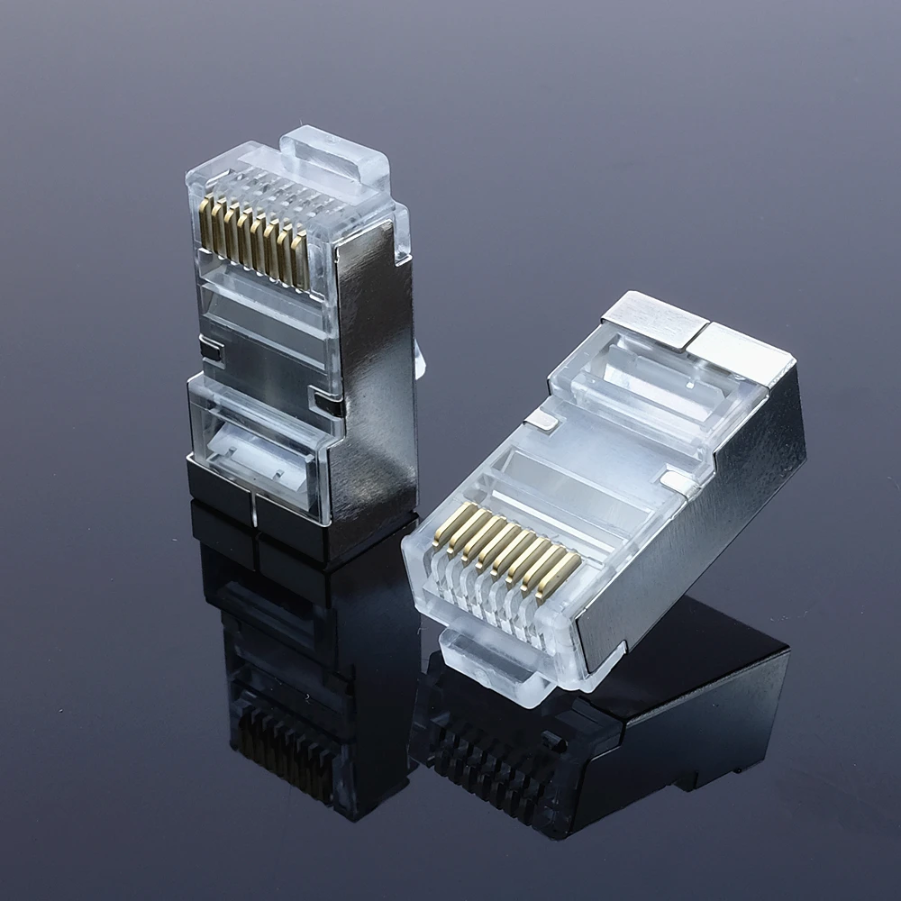 50pcs/lot Blue RJ45 connector Cat6 network connector rj45 plug split type 8P8C stp metal shielded modular terminals HY1532