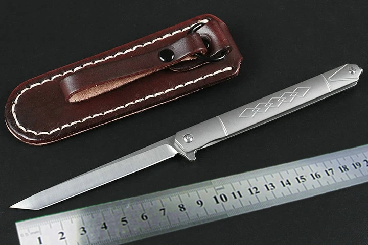 

KESIWO mini folding knife D2 blade titanium handle pocket survival tactical knives flipper with Leather case portable EDC knife
