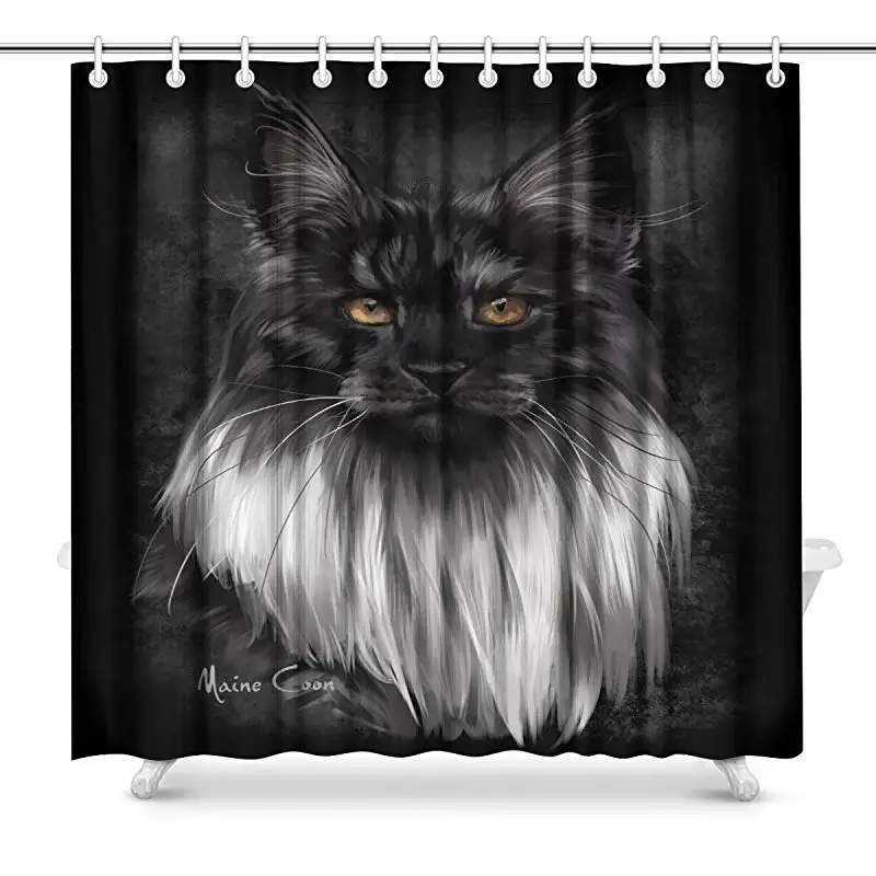 

Aplysia Maine Coon Watercolor Painting Polyester Fabric Bathroom Shower Curtain 72 x 72 Inches