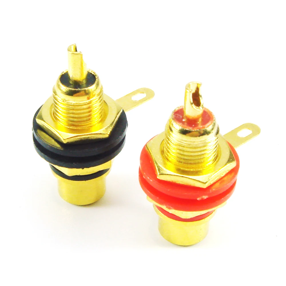 1pair-lot-Top-Quality-Gold-Plated-Speaker-Terminal-Binding-Post-RCA-Phono-Female-Chassis-Panel-Sockets