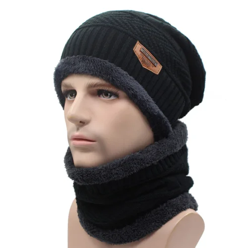 AETRUE зимняя вязаная шапка, шарф, Skullies Beanies, мужские зимние головные уборы для мужчин и женщин, шапки Gorras Bonnet Mask, брендовые шапки - Цвет: black