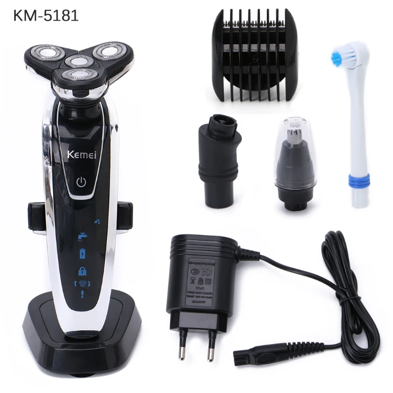 

New 1Set KM-5181 Washable Rechargeable Electric Shaver Brush Triple Blade Floating Razors