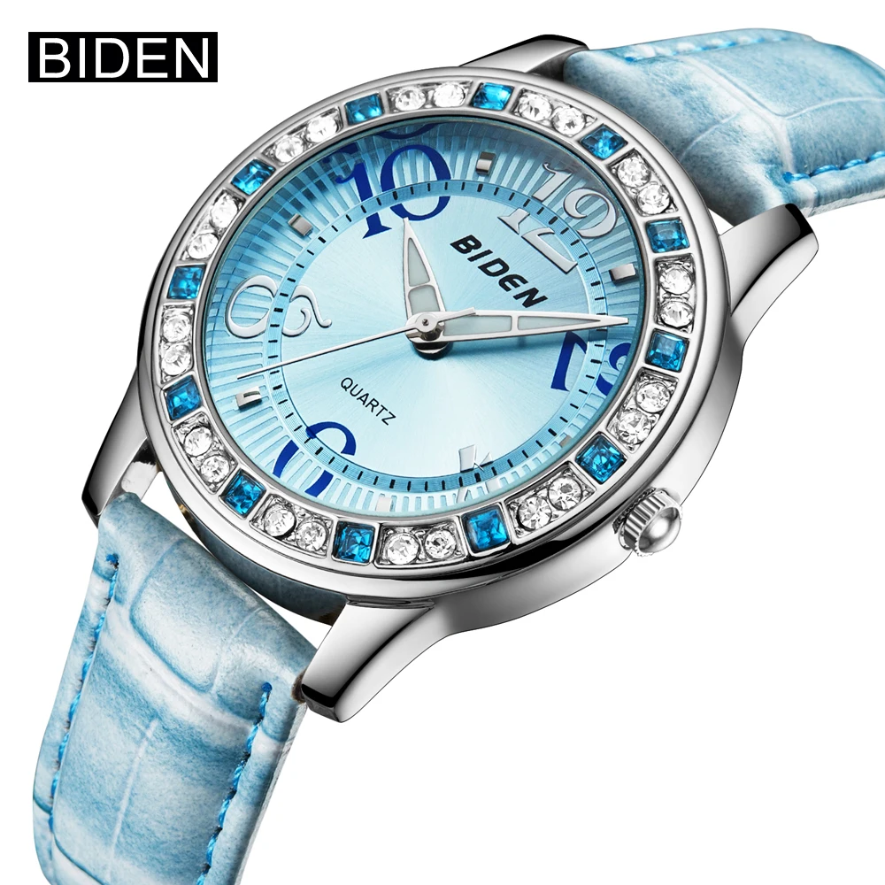 

BIDEN Top Brand Women Luxury Diamond Dial Quartz Watches Ladies Elegant Dress Watch Casual Leather Strap Wrist Watch Girls Clock