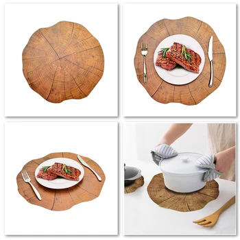 

1/2Pcs Dining Tableware PP Materials Wood Grain Pad Table Mats Lotus Shape Desk Decoration Coaster for Dining Table Pad Decor