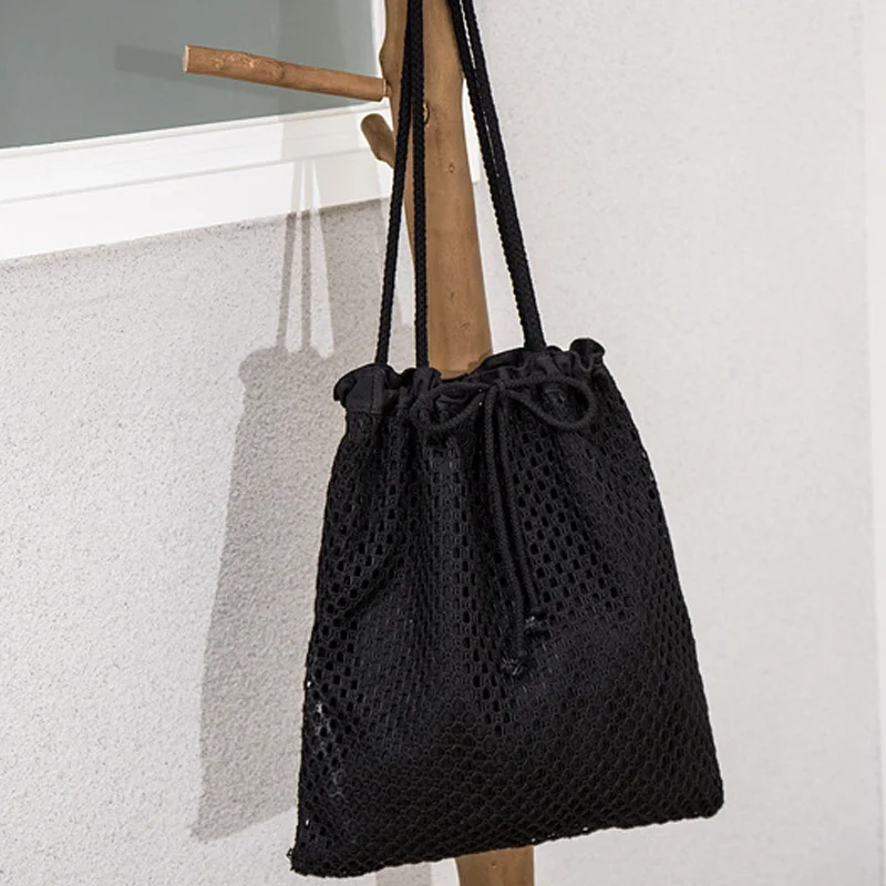 Новая тканая сумка женская сумка на плечо на шнурке с пряжкой Холщовая Сумка холщовая полая сумка на шнурке