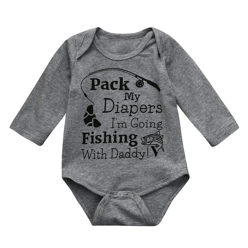 Fishing Boy Bodysuit Newborn Toddler Infant Baby Boy Letter Long Sleeve