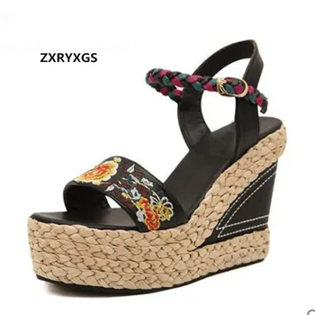 

Hot 2019 New Summer Retro Embroidered Women Sandals Comfortable Elegant Women Shoes High heels Platform Wedges Fashion Sandals
