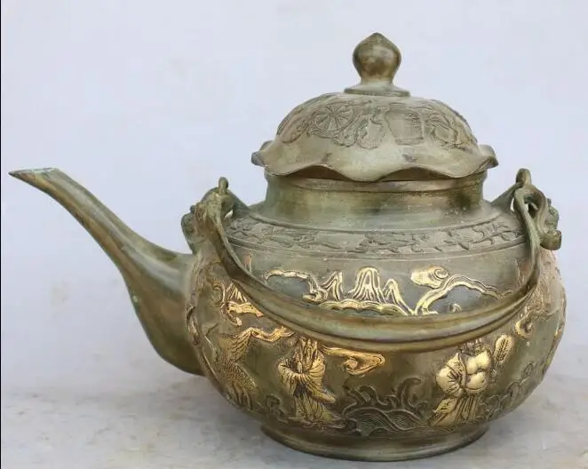

S01434 13" Chinese Bronze 8 Immortal Crane auspicious symbol Wine Tea Pot Flagon Statue (A0321)