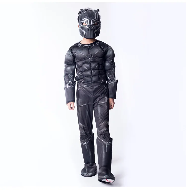 Детский костюм с мышцами, Черная пантера, Супергерой, нарядное платье на Хэллоуин, карнавальный костюм супергероя Marvel для мальчиков, вечерние костюмы