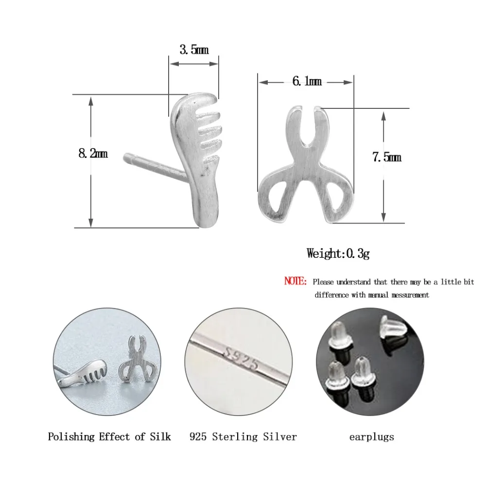 QIAMNI 925 серебро Асимметричная расческа ножницы серьги-гвоздики для женщин девочек рождественские украшения ручной работы детские Pendientes
