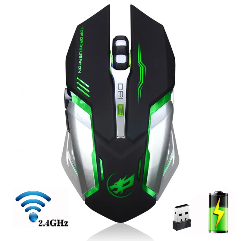 

Wireless Mouse Silent Gaming Mouse 2.4Ghz 2400 DPI Rechargeable Computer Mause Noiseless USB PC Mice Mute Wireless Mice for PC
