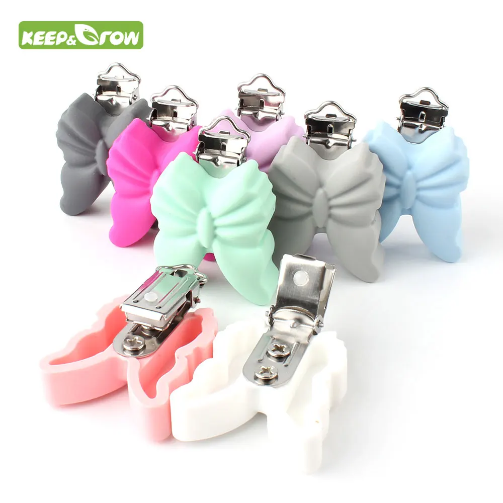 

KEEP&GROW 3Pcs Butterfly Silicone Nipple Holder Pacifier Clips Baby Teething Toys BPA Free DIY Pacifier Chain Accessories