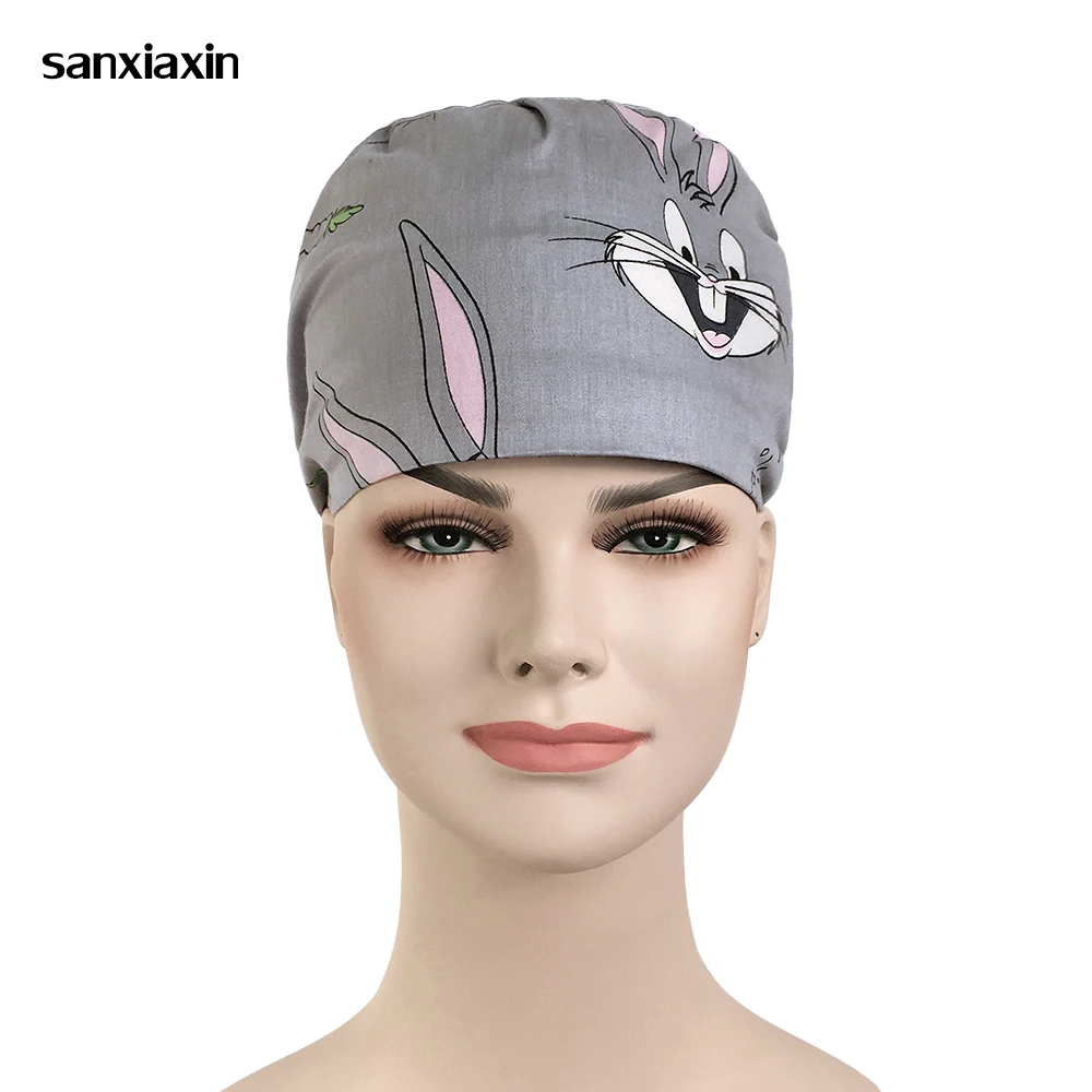 

unisex gray print medical uniform accessories surgical cap dental oral cosmetic Beauty salon Pet Hospital food service work hats