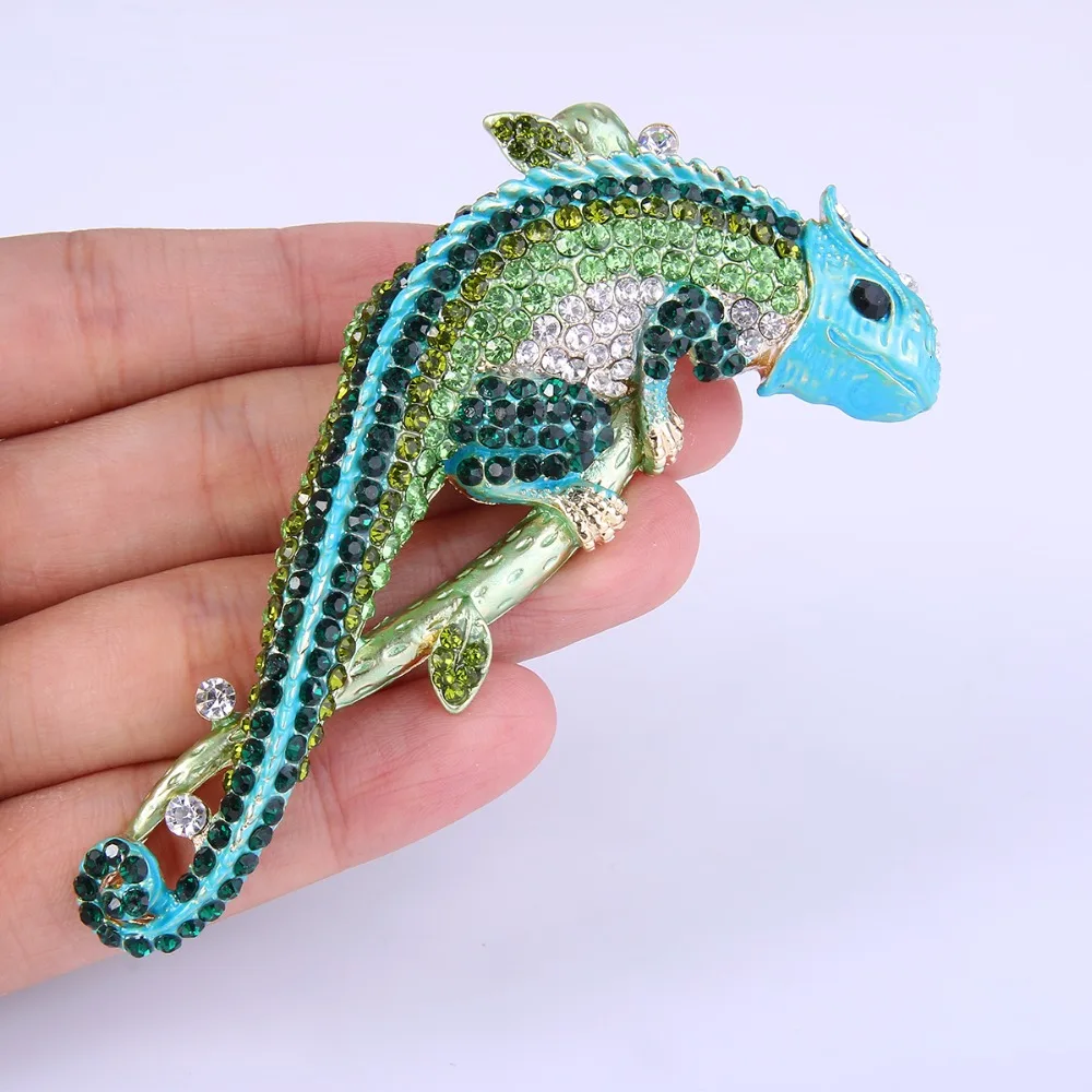 

Bella Fashion Luxury Enamel Chameleon Brooch Pins Austrian Crystal Animal Rhinestone Brooches For Women Party Jewelry Gift