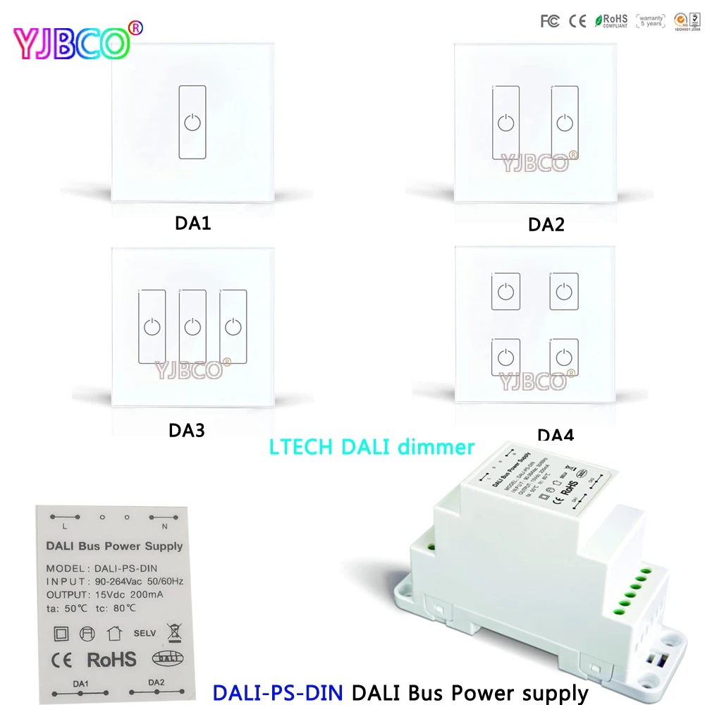 Ltech дали-ps-din дали автобус Мощность питания затемнения драйвер; DA1 DA2 DA3 da4 Dali сенсорный Панель диммер для Светодиодные лампы