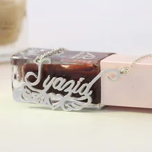 925 Solid Custom Nameplate Necklace Personalized Engraved Name Silver Necklace with Love Heart Angel Wings Women Necklace