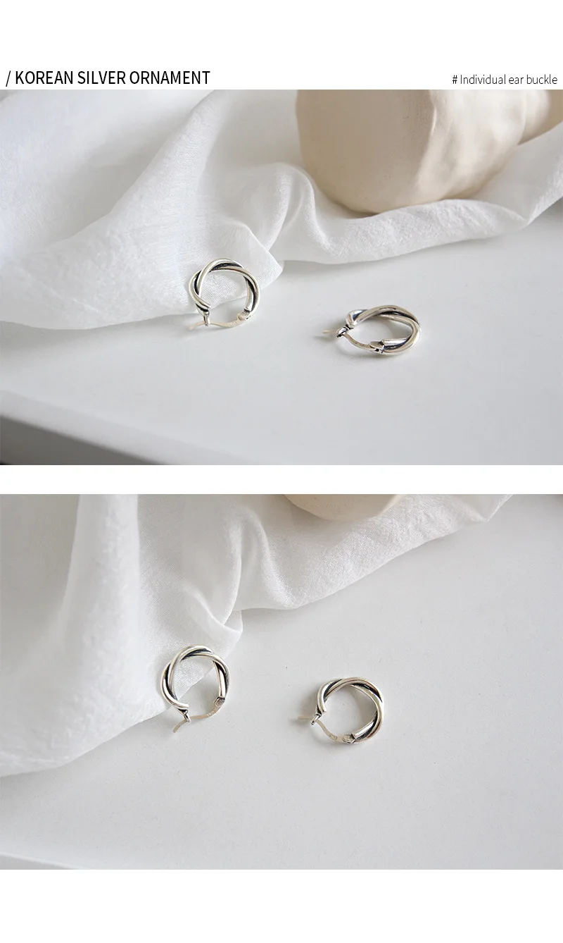 F.I.N.S 925 Серебряная витая веревка, круглые серебряные маленькие серьги-кольца для женщин, винтажные корейские модные женские серьги