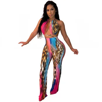 

Sexy Leopard Print Jumpsuit Romper Women 2020 Summer Backless Halter Loose Long Pants Rompers Clubwear Party Overalls for Women