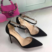 2020 nero sexy dell'unità di elaborazione bucklet cinghia scava fuori open toe molla delle signore pompe a spillo tacco alto pompe della signora delle donne del partito scarpe