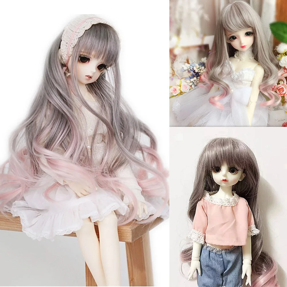 

Heat Resistant Wire Long Curly Grey Pink Ombre Color Wgs for 1/3 1/4 1/6 BJD Dolls Synthetic Fiber BJD/SD Doll Hair
