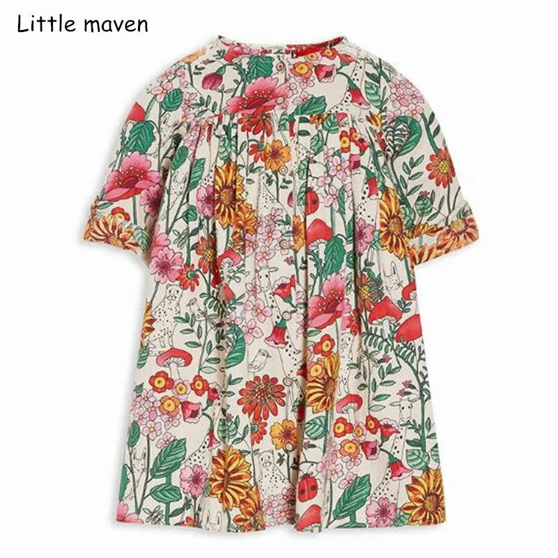 

Little maven kids brand 2018 autumn new design children's dress baby girls clothes Cotton plant print girl dresses S0364