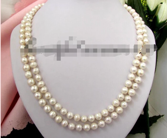 

Free shipping >>>>>z981 beautiful 50" 10mm round white freshwater pearl necklace