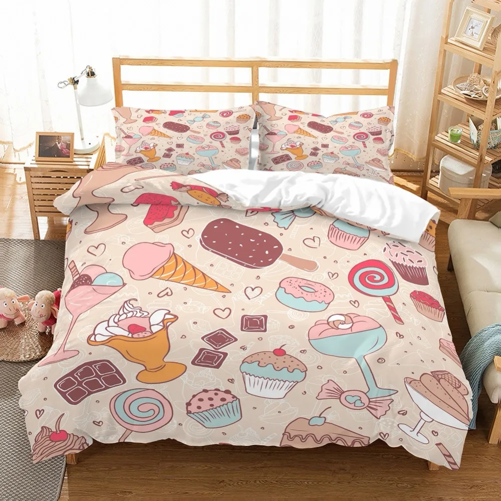 

Icecream Girls/Kids Duvet Cover Set Icecream Chocolate Doughnuts Candy Blush Pink Bedding Set 3PCS(1 Duvet Cover 2 Pillow Sham)