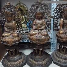 Bi001030 чинейского Буддизм Бронзовый Гуаньинь kwan-Инь бодхисаттвы Будда Амитабха установить статую