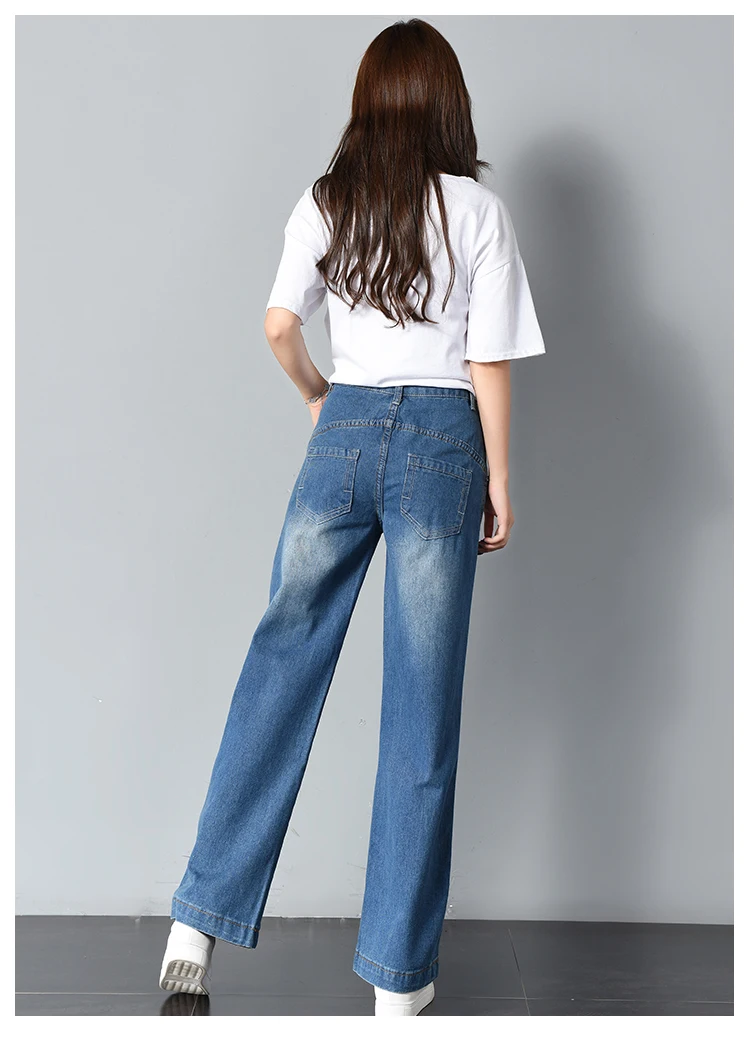Свободный крой женские широкие брюки джинсы Большие размеры длинные голубые джинсы в винтажном стиле