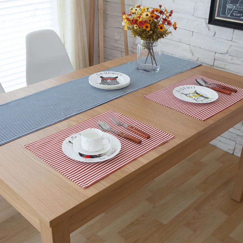 4pcs/lot 32*45 Pastoral Style Minimalist Plain Stripe Patterns Cotton Cloth Mat Coasters Western Meal Pad Heat | Дом и сад