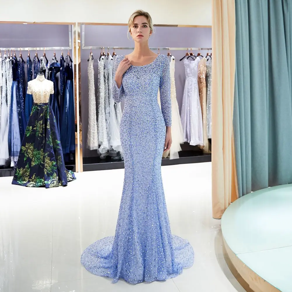 High quality beaded evening Dresses long 2018 mermaid open back evening party dresses hijab Prom gown tulle formal Gown Vestido High quality beaded evening Dresses long 2018 mermaid open back evening party dresses hijab Prom gown tulle formal Gown Vestido