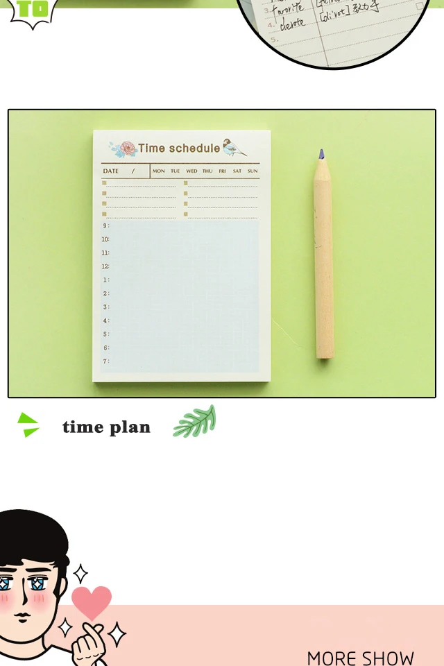 Корейский кавайный милый Еженедельный Ежемесячный план график времени контрольный лист стол блокнот планировщик повесток дня липкий блокнот для заметок