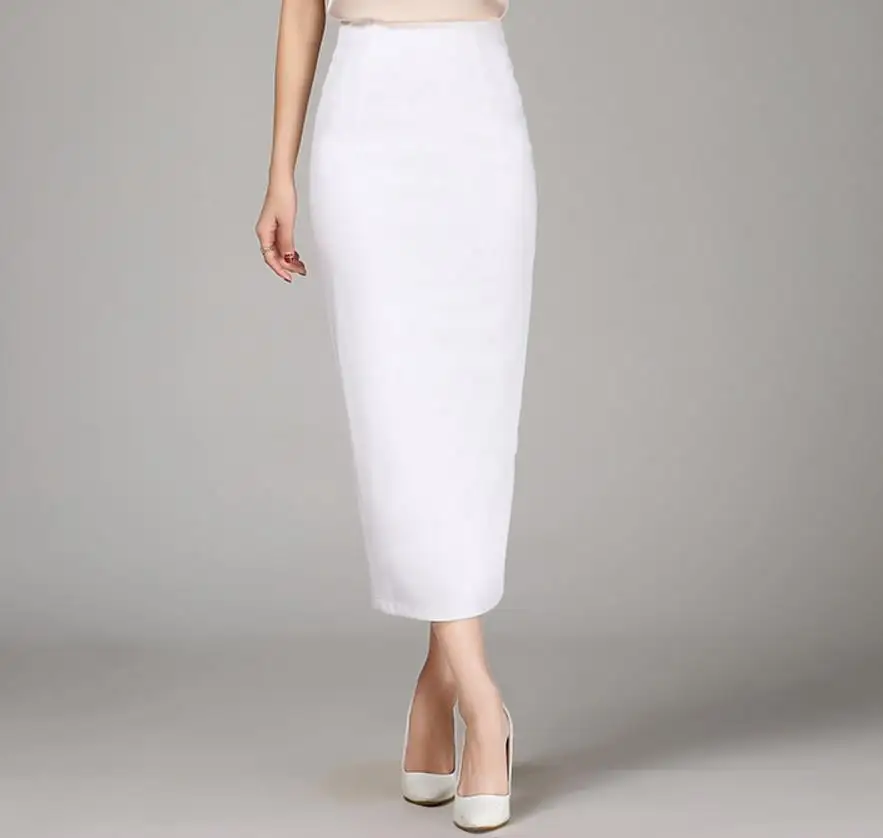 Новая женская длинная юбка с разрезом, высокая талия, прямая повседневная юбка размера плюс
