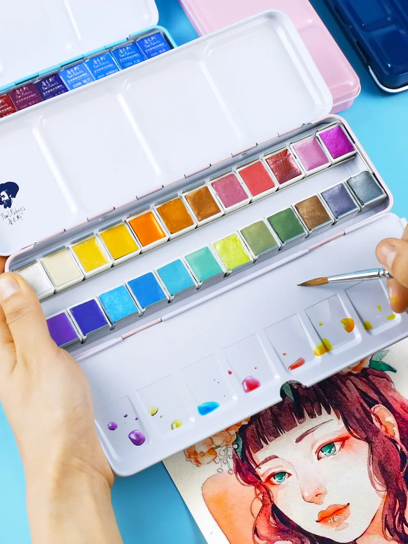 

12/24/48 color solid pearl watercolor paint small powder box master level artist portable suit beginner art supplies