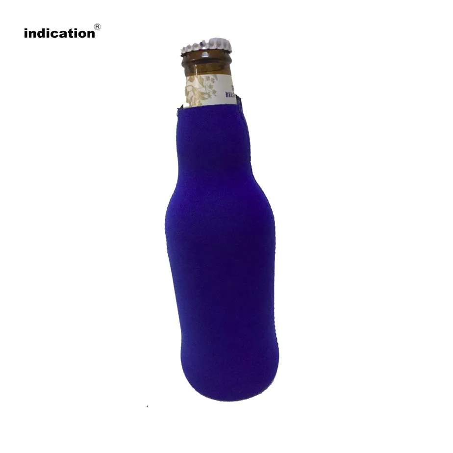 Blue Neoprene Custom Design Beer Bottle Holders With Zipper Insulated Can Or Bottle Holders For