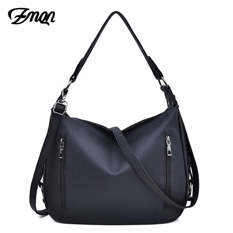 ZMQN Bag Women's Hobos Black Handbags For Women Leather Shoulder Bags 2 Zippers Classic Style Ladie