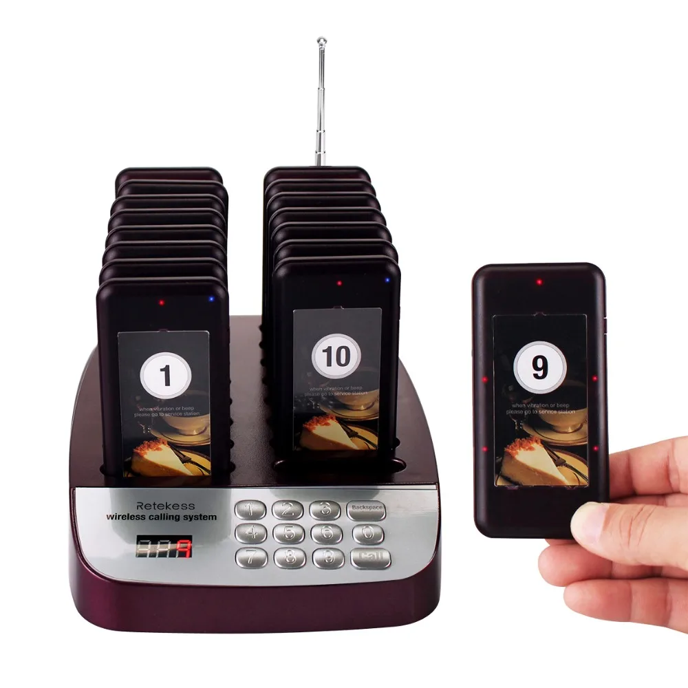 RETEKESS T113S Restaurant Pager Wireless Waiter Calling System 433.92MHz 16 Coaster Pagers