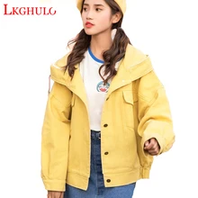 LKGHULO Для женщин одноцветное пальто Повседневное джинсовая куртка Для женщин Курточка бомбер черный Harajuku Большие джинсы пальто Casaco Feminino A801