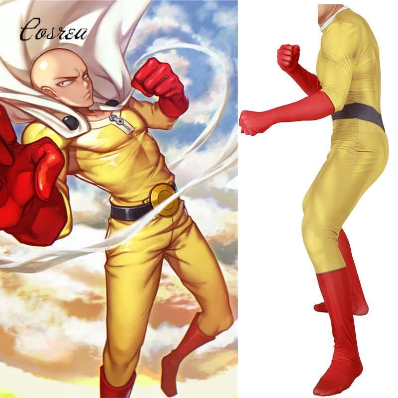 Мужской костюм Game One Punch Сайтама Furukawa Makoto полный на молнии боди костюмы Zentai